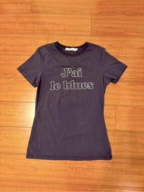 L’ecole desFemmes Navy Short Sleeve Graphic Tee - 'J'ai le blues'